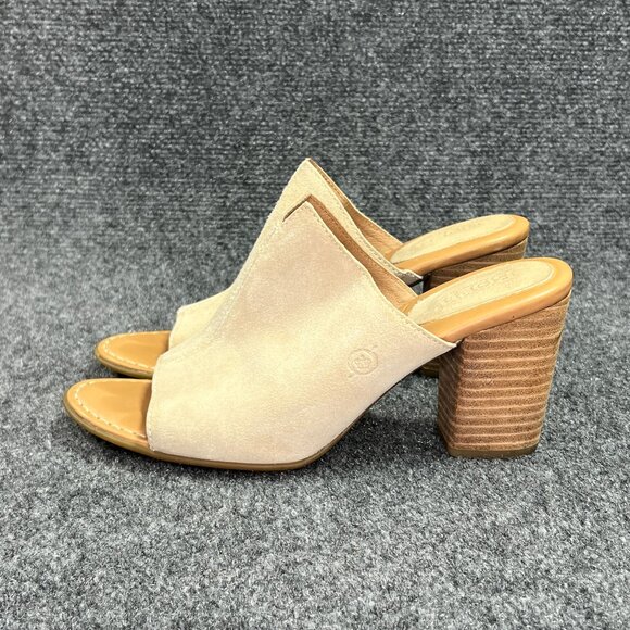 Born Heels Women's Size 8 Cream Suede Leather Slip On Heeled Mules Sandals - Picture 4 of 13